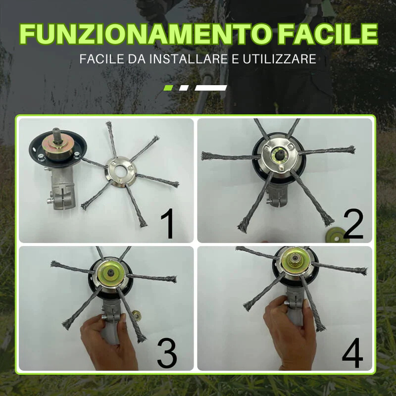 La testa del tosaerba ha 6 bordi in acciaio inossidabile