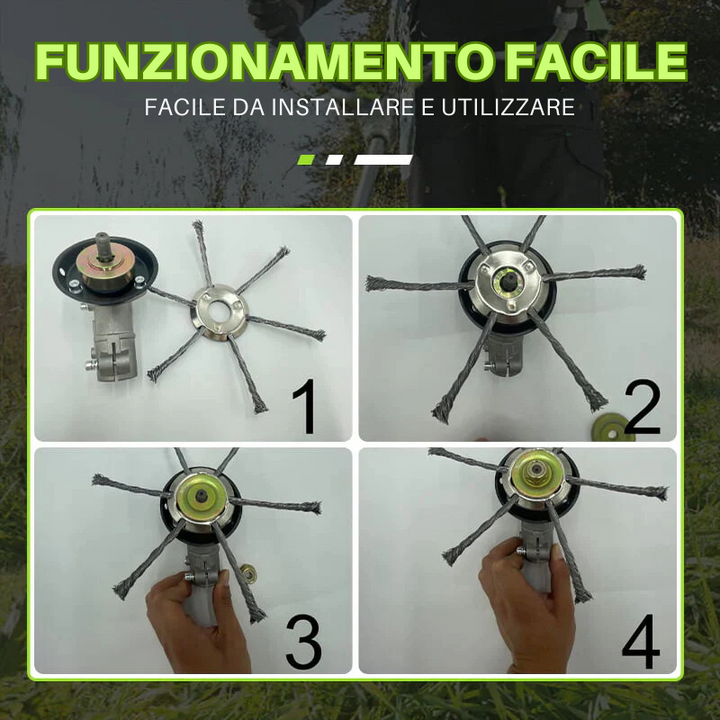 La testa del tosaerba ha 6 bordi in acciaio inossidabile