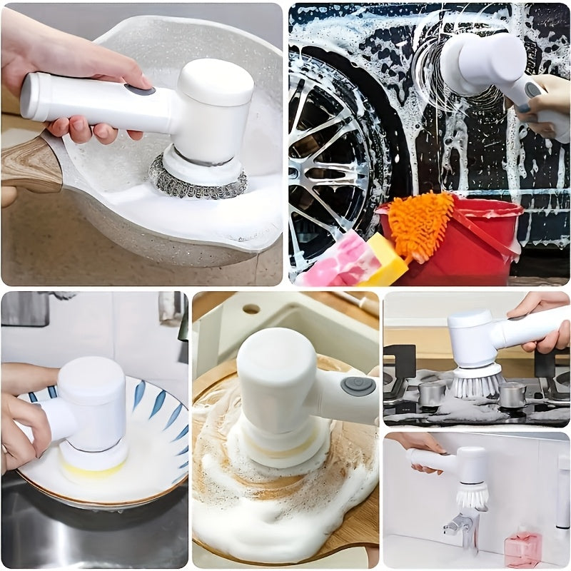Rechargeable Electric Cleaning Brush Set with 5 Heads - Versatile Multi-Functional Handheld Scrubber with USB Charging, Medium Firmness, for Bathroom, Kitchen, Bedroom, Living Room, Toilet - Home Cleaning Tool Kit with Grip Handle