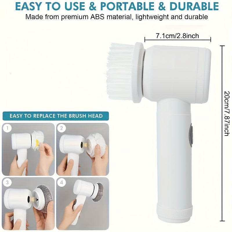 Rechargeable Electric Cleaning Brush Set with 5 Heads - Versatile Multi-Functional Handheld Scrubber with USB Charging, Medium Firmness, for Bathroom, Kitchen, Bedroom, Living Room, Toilet - Home Cleaning Tool Kit with Grip Handle