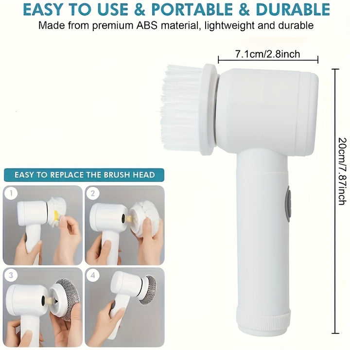 Rechargeable Electric Cleaning Brush Set with 5 Heads - Versatile Multi-Functional Handheld Scrubber with USB Charging, Medium Firmness, for Bathroom, Kitchen, Bedroom, Living Room, Toilet - Home Cleaning Tool Kit with Grip Handle